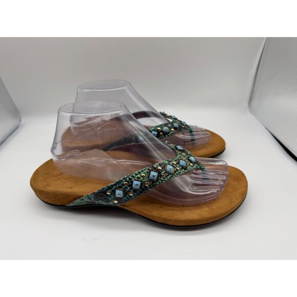 Vionic Floriana Embellished Sandals Womens 9 Snake Turquoise Jewel Flip Flop - Picture 1 of 9